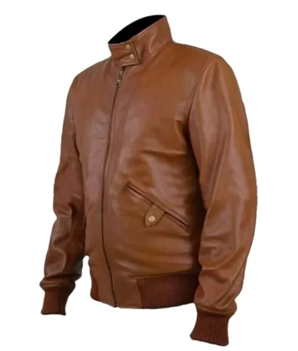 Tan Leather Bomber Jacket Men