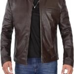 Elegant Unique Brown Leather Biker Jacket