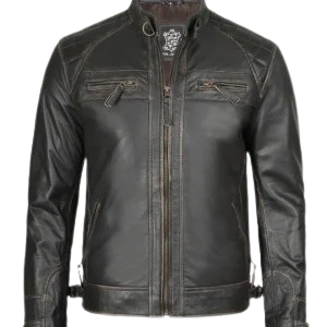 Vintage brown leather moto jacket