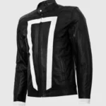 Men Black And White Leather Motorcycle Jacket