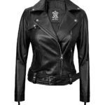 Womens Asymmetrical Real Black Leather Biker Jacket