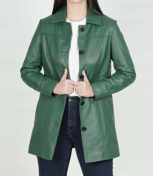 Womens Leather Green Coat