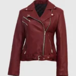 Maroon Womens Leather Biker Jacket