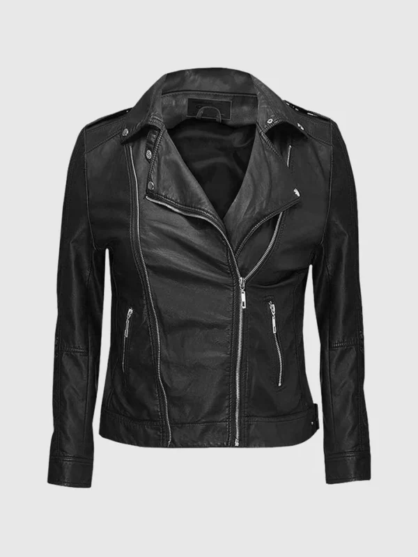 Ember Women's Black Leather Biker Jacket