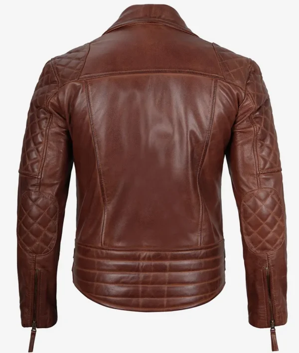 Men's cognac leather motorcycle jacket