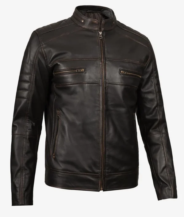 Men's brown leather biker jacket