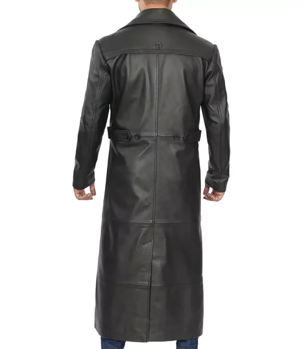 Black leather duster coat for men