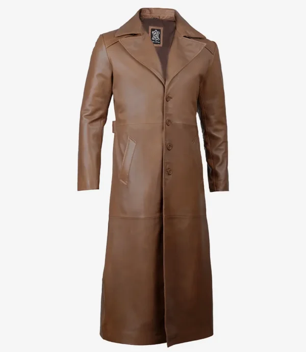 Men's western brown leather duster coat