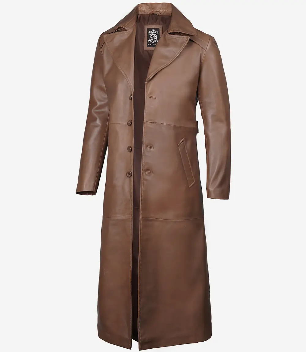 Mens Brown Leather Duster Coat