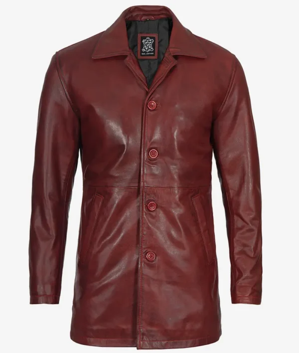 Stylish men's maroon real leather coat