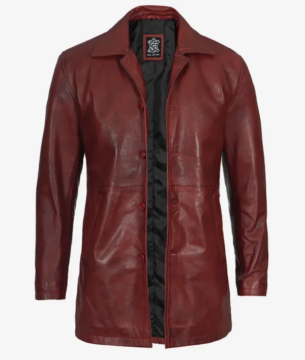 Mens Real Leather Maroon Coat