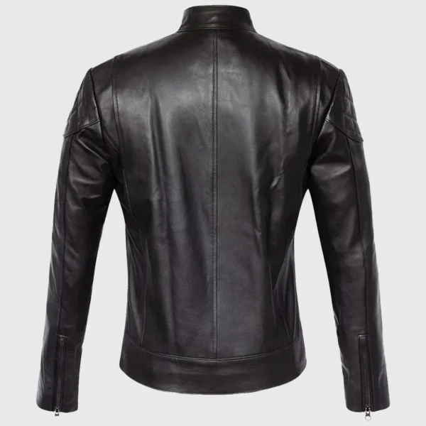 Black cafe racer quilted leather jacket