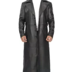 Men's Full-Length Black Leather Duster Coat