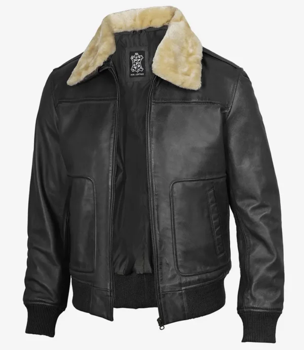 Black bomber jacket leather for men