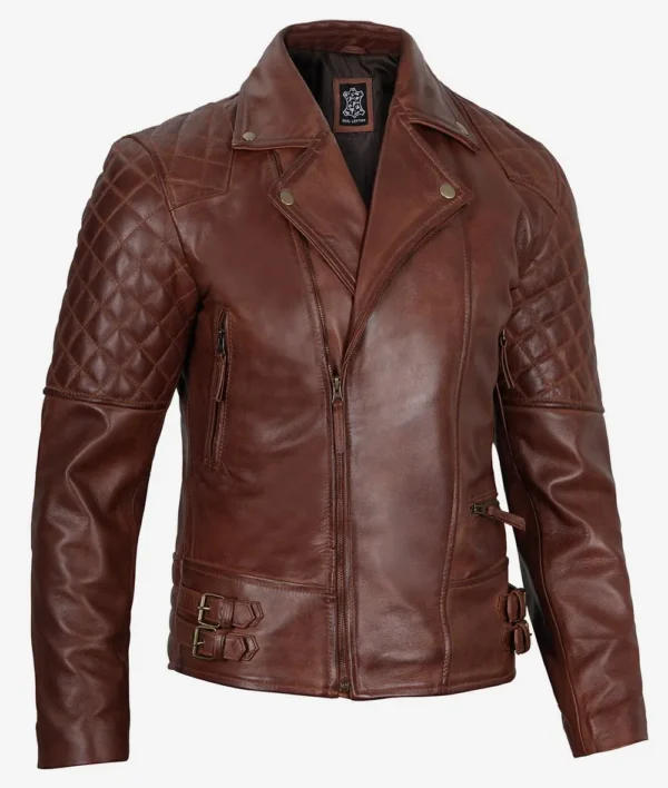Vintage cognac leather motorcycle jacket