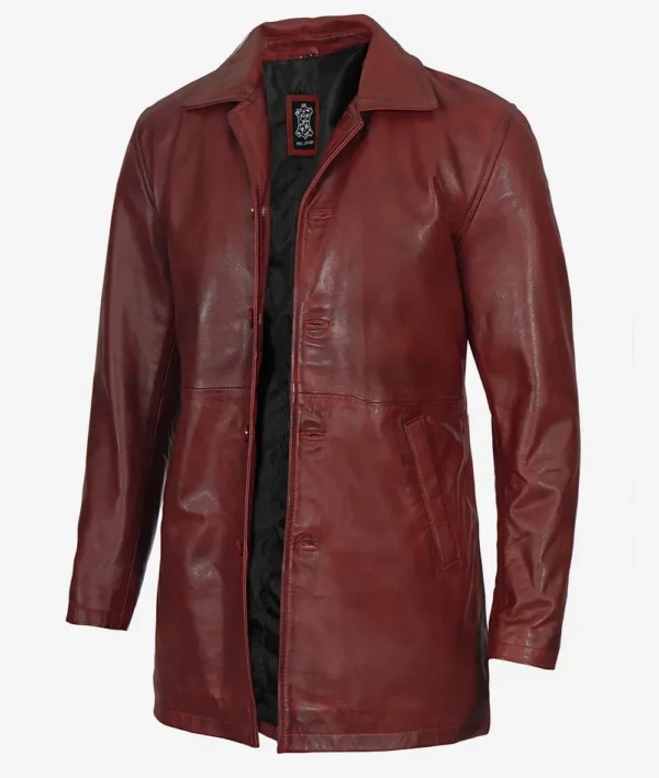 Genuine maroon leather coat for men