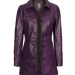 Womens Purple Leather Coat - 3/4 Length