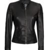 Womens Cafe Racer Black Leather Jacket - Image 3