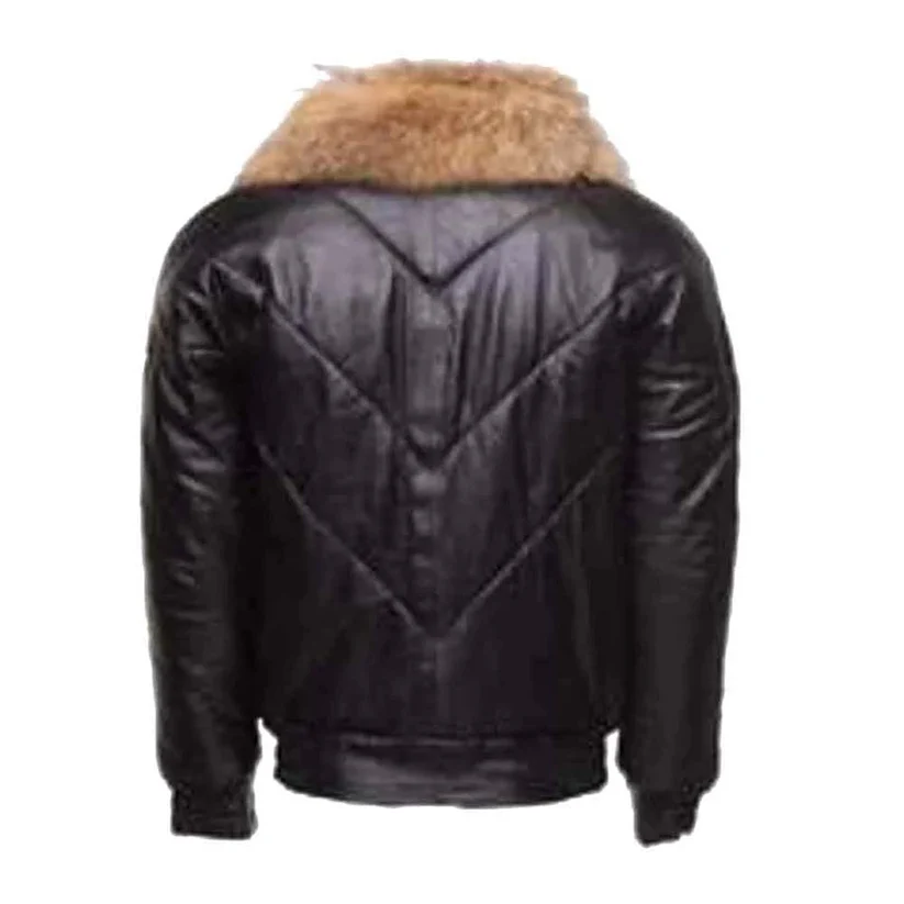 Mens Black Bomber Puffer Leather Jacket