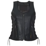 Women Side Lace Zip Leather Vest