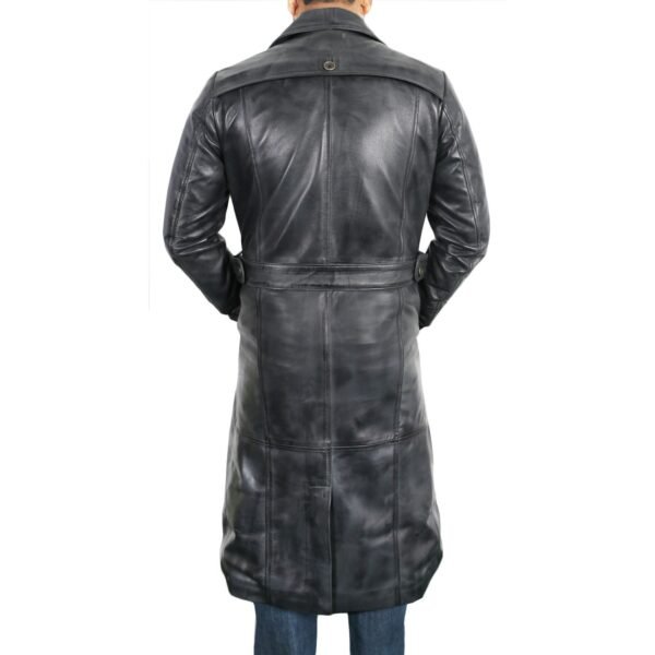 Sylix Distressed Gray Leather Duster Coat