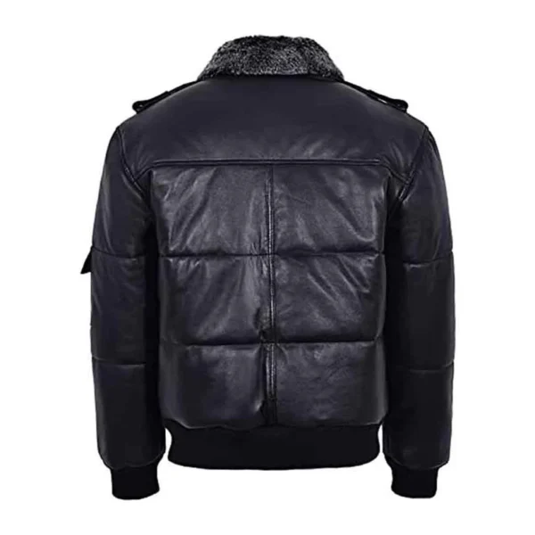 Mens Genuine Black Fur Puffer Leather Jacket