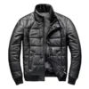 Black Leather Puffer Jacket