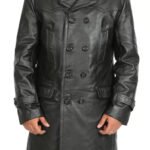 Classic Double-Breasted Leather Trench Coat