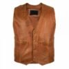Mens Leather Vest In Brown