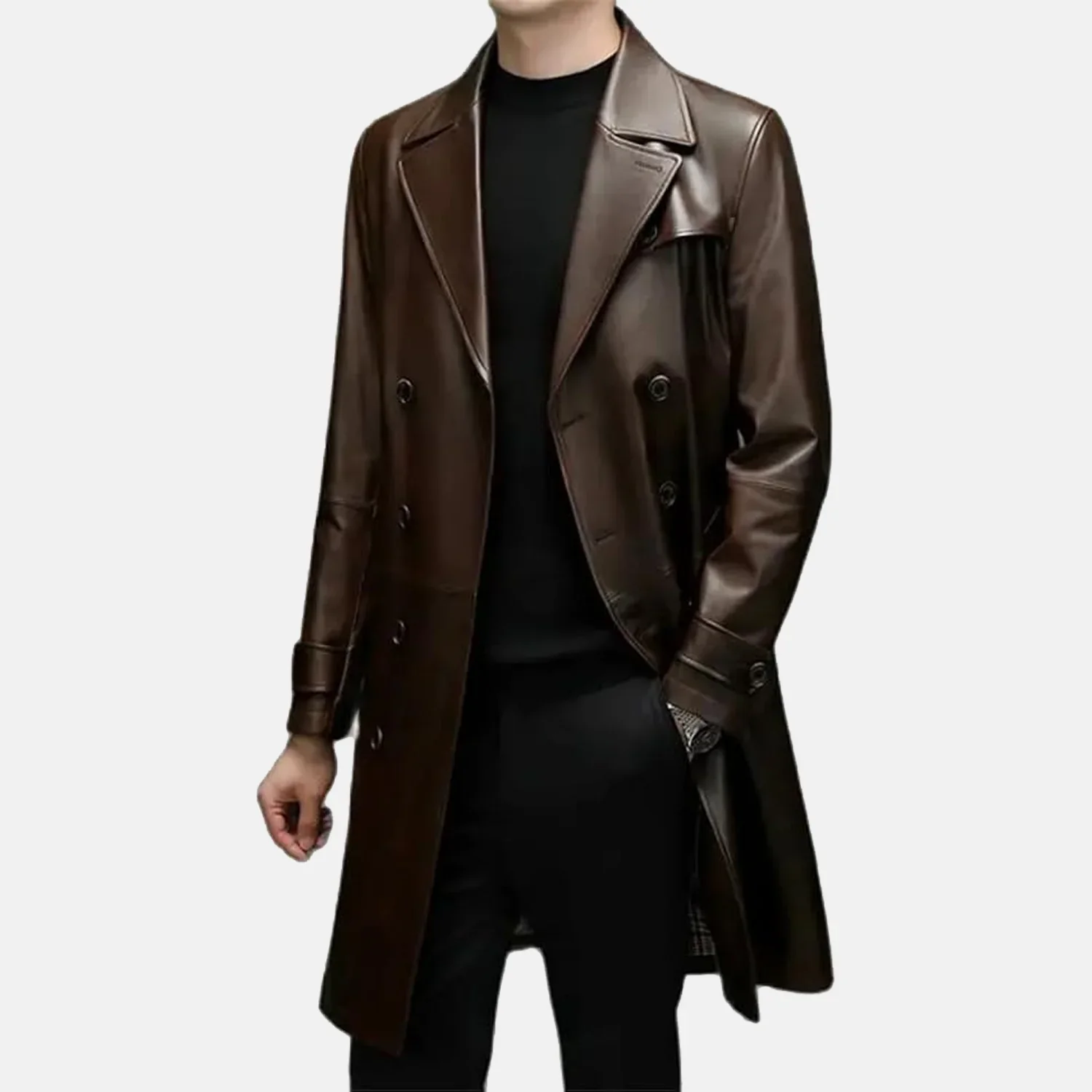 Men’s Brown Sheepskin Leather Duster Coat