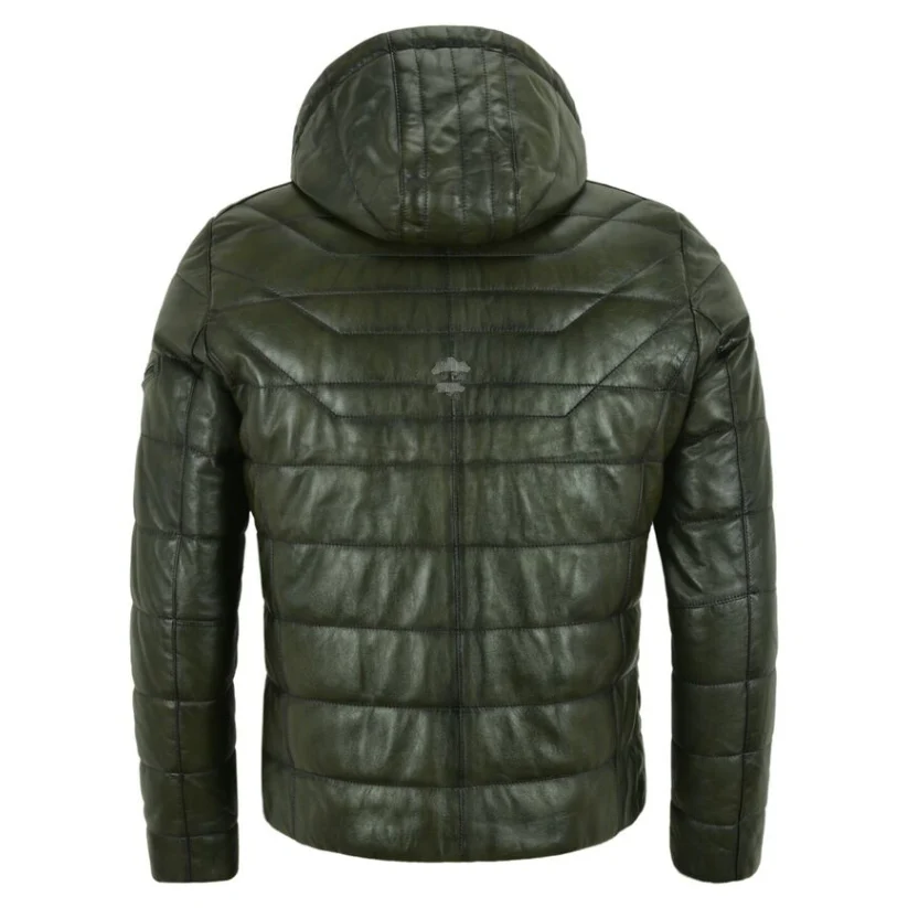 Men's Puffer Real Hooded Leather Jacket