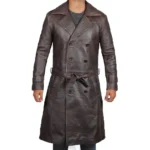 Men Distressed Brown Leather Double Breasted Coat
