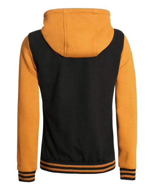 Womens Black and Yellow Varsity Jacket With Hood