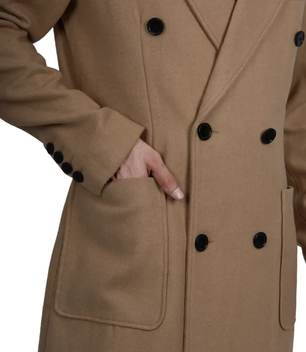 Mens Double Breasted Beige Wool Coat