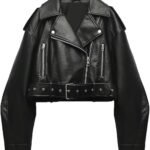 Womens Black Leather Cropped Jacket