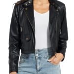 Women Cropped Black Leather Jacket