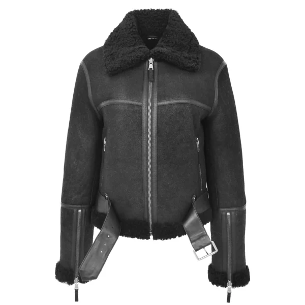 Women Black Falcon Sheepskin Aviator Jacket