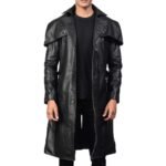 Mens Black Leather Trench Coat