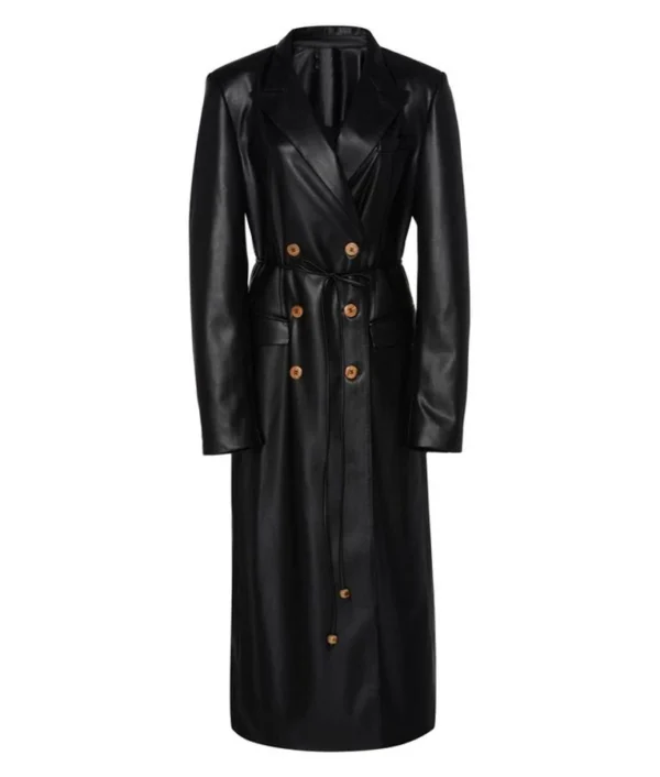 Womens Black Leather Trench Coat