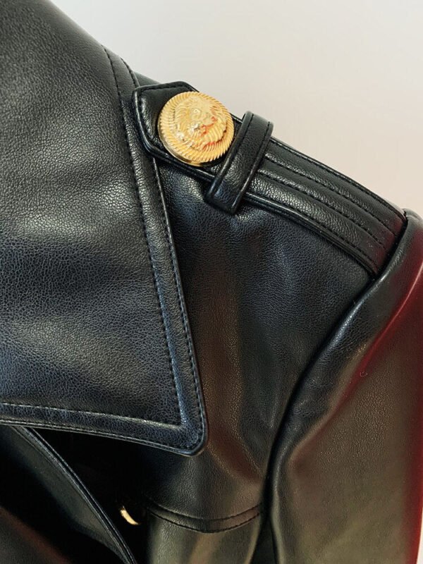 Womens Black Long Leather Trench Coat