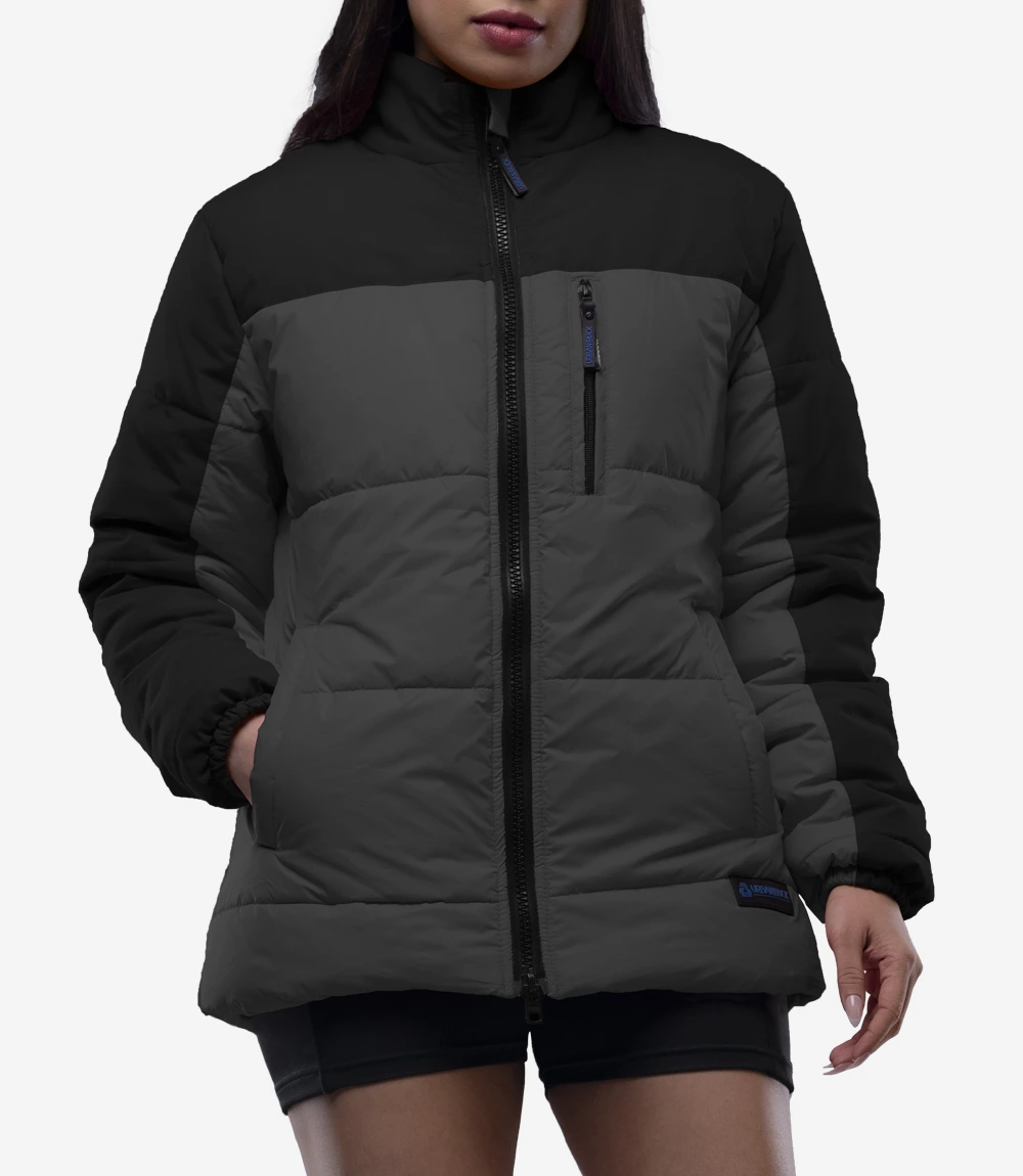 Womens Dual Tone Black And Gray Puffer Jacket