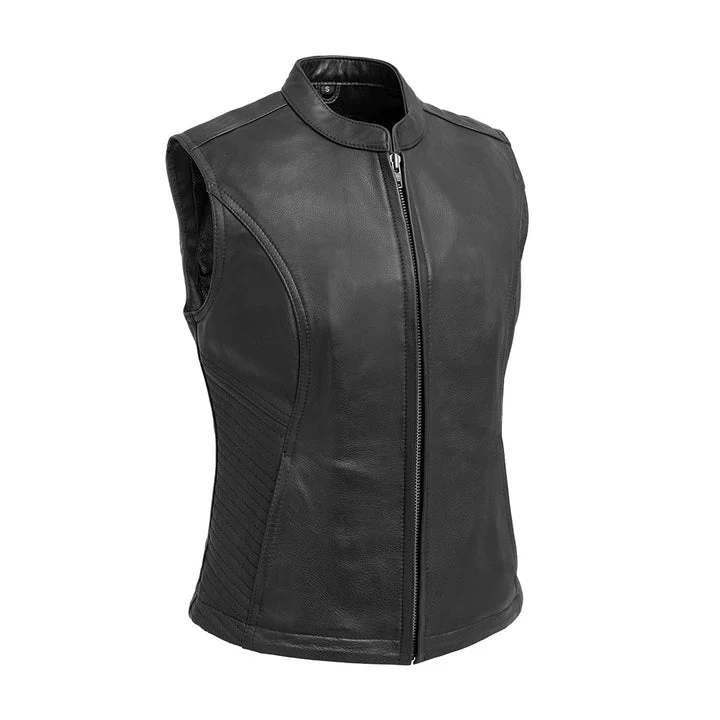 Women Black Leather Motorcycle Vest
