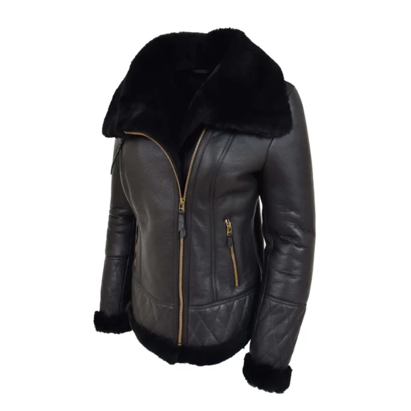 Women Black Sheepskin Aviator Leather Jacket