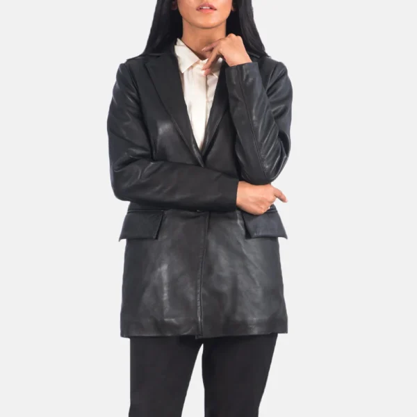 Womens Marilyn Black Leather Blazer
