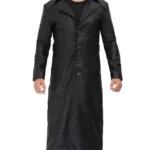 Men Black Hooded Leather Duster Coat
