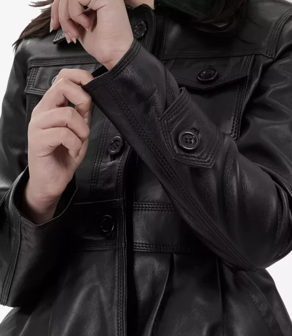 Womens Black Short Body Peplum Leather Jacket
