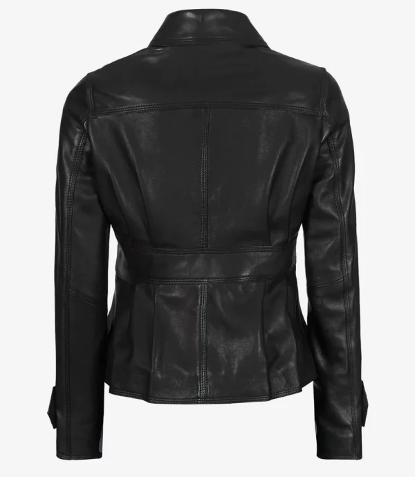 Womens Black Short Body Peplum Leather Jacket
