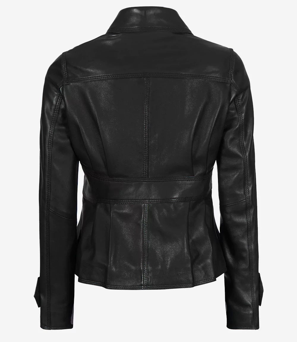 Womens Black Short Body Peplum Leather Jacket