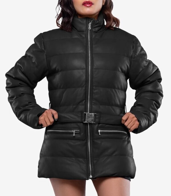Womens Robin Black Leather Puffer Jacket