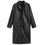 Men Leather Black Winter Trench Coat